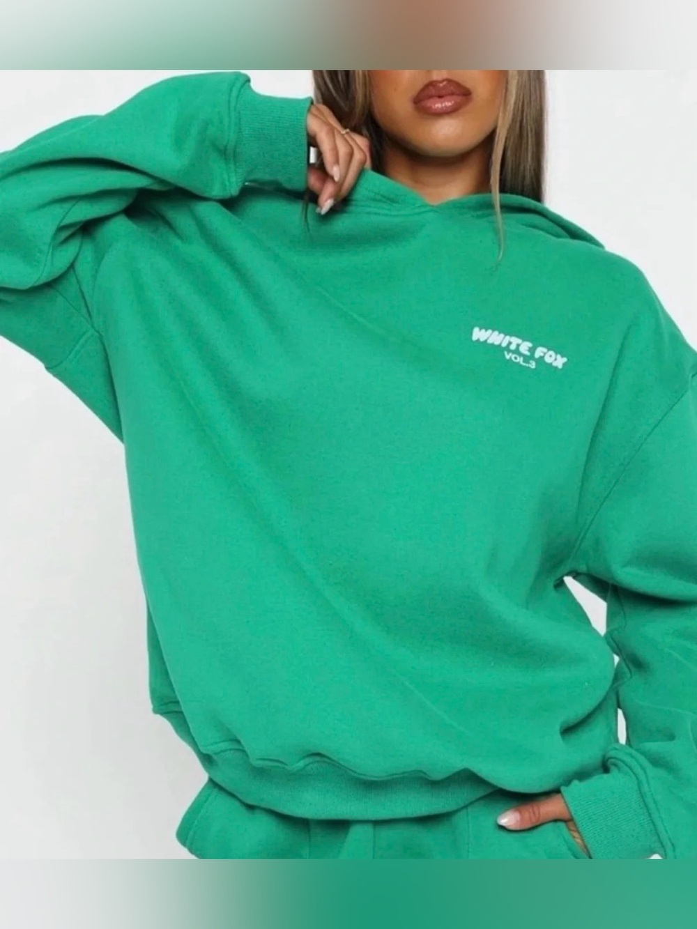White Fox Green Oversized Hoodie